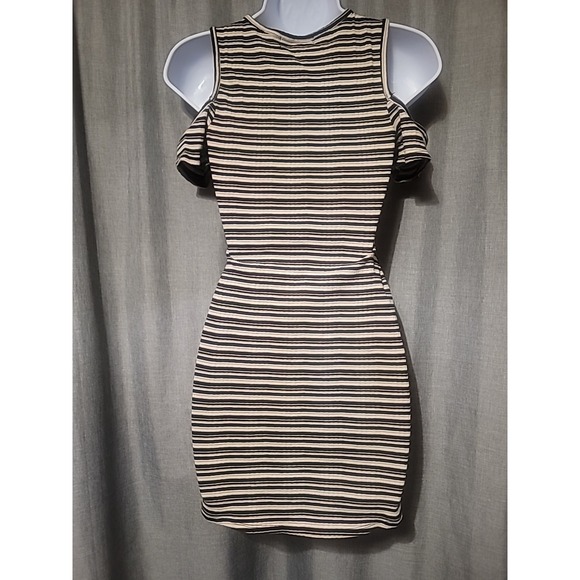 EUC No Comment Womens Mini Dress Striped Black White Beige Sz Med Y2K - Picture 3 of 5